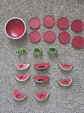 Watermelon-Themed Napkin Rings & Coasters Set in Red and Green